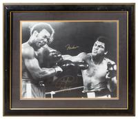 A Muhammad Ali & George Foreman Autographed Photo 23 x 27 inches overall.