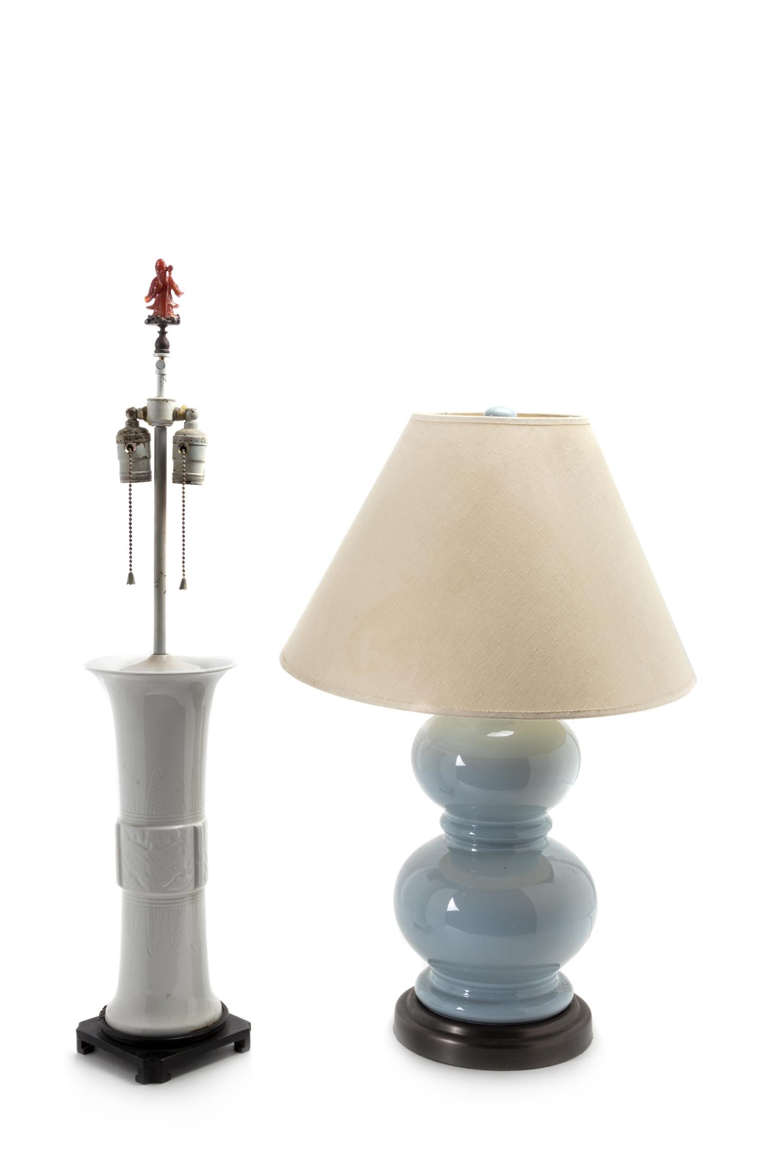 Two Chinese Export Porcelain Lamps Height 31 inches overall (of first).