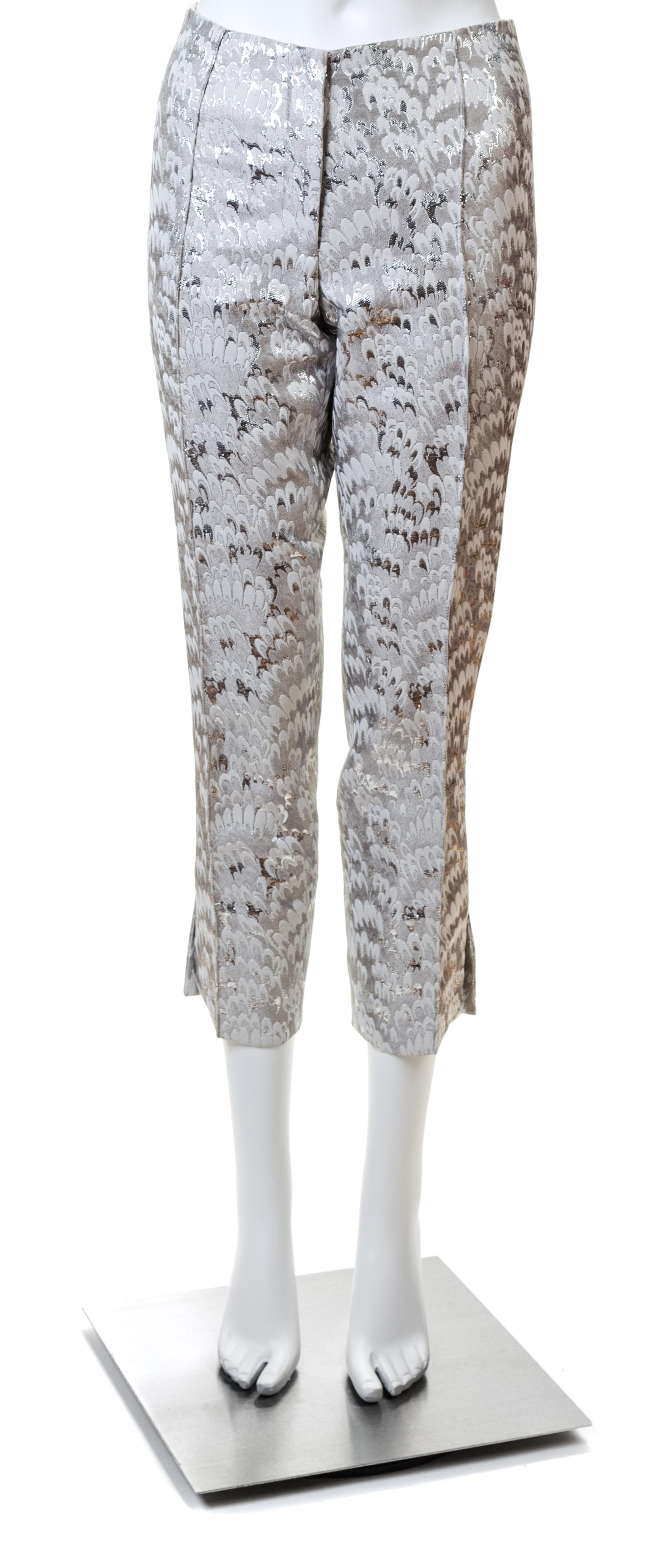 A Pair of Dolce & Gabbana Silver Metallic Print Pants, Size 40.