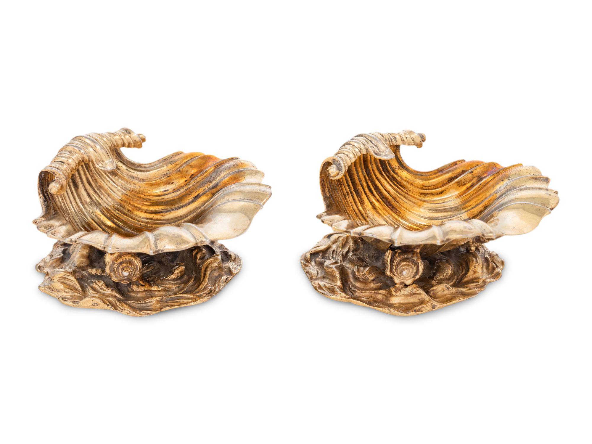A Pair of George IV Silver-Gilt Shell Form Master Salts
