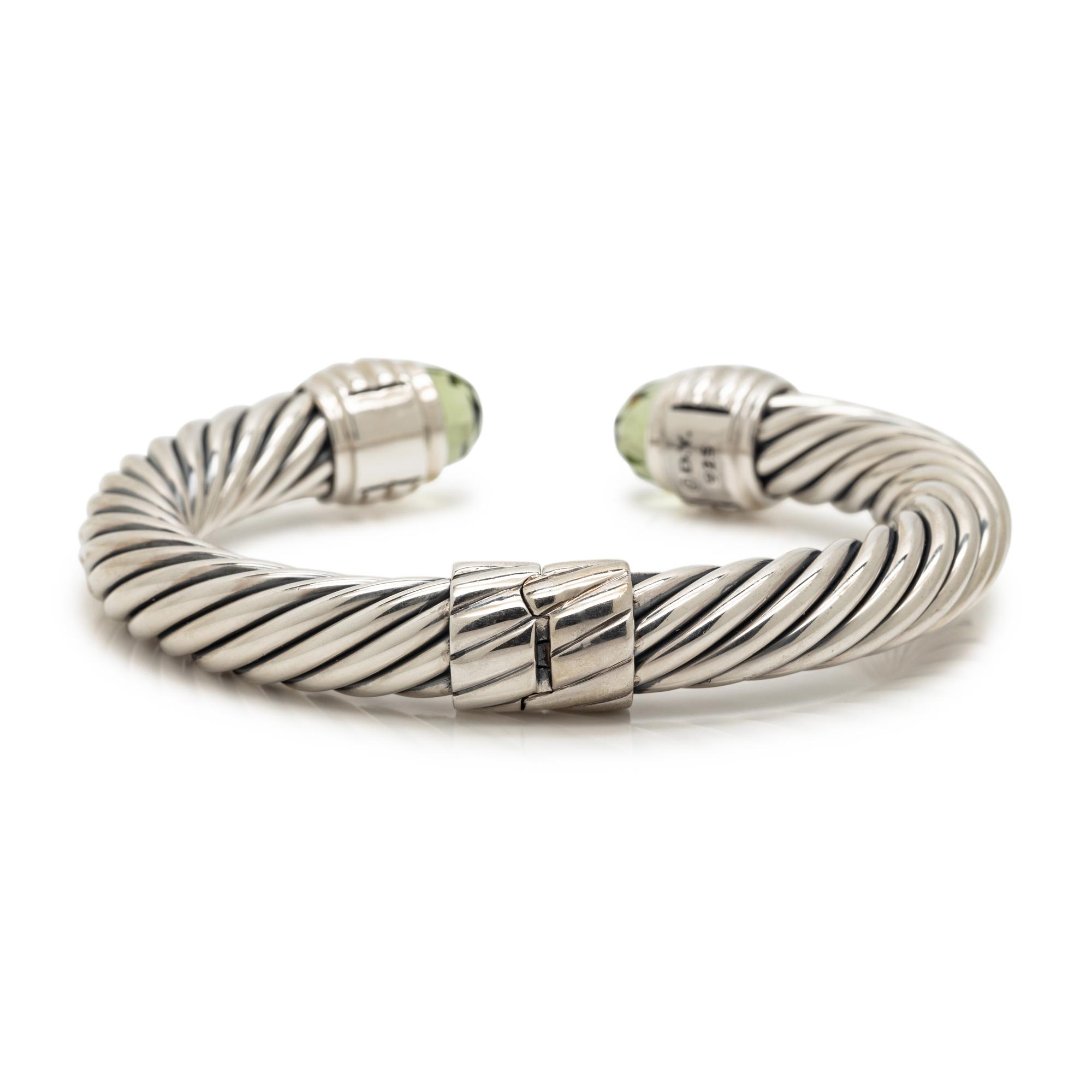 DAVID YURMAN, STERLING SILVER AND PRASIOLITE 'CABLE CLASSICS' CUFF BRACELET