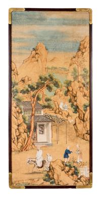 Two Ink and Color Paintings on Paper Height of taller 45 x width 19 3/4 inches.