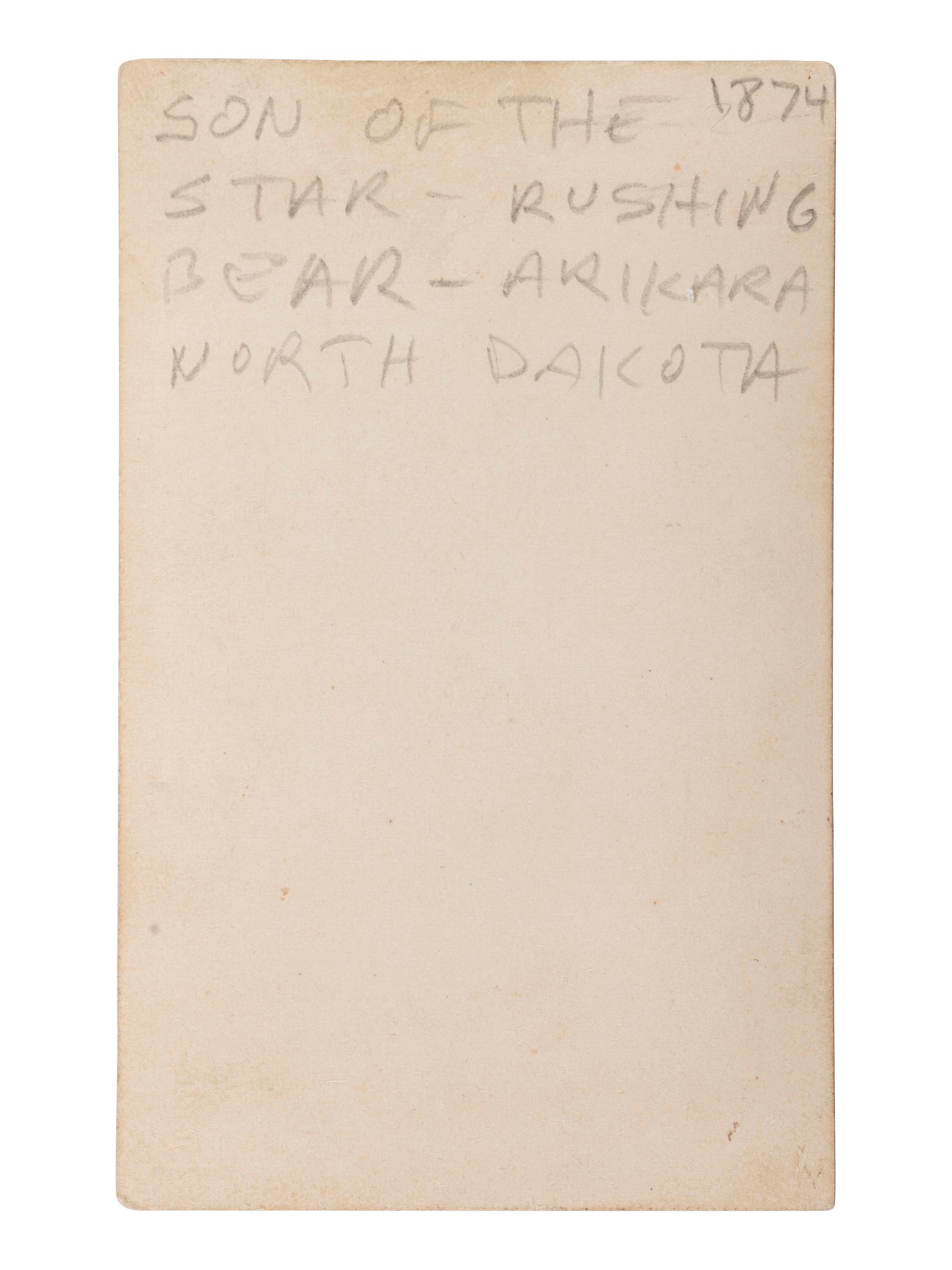 [NATIVE AMERICANS]. CDV of Rushing Bear, or Son-of-the-Star, hereditary head chief of the Arikara.