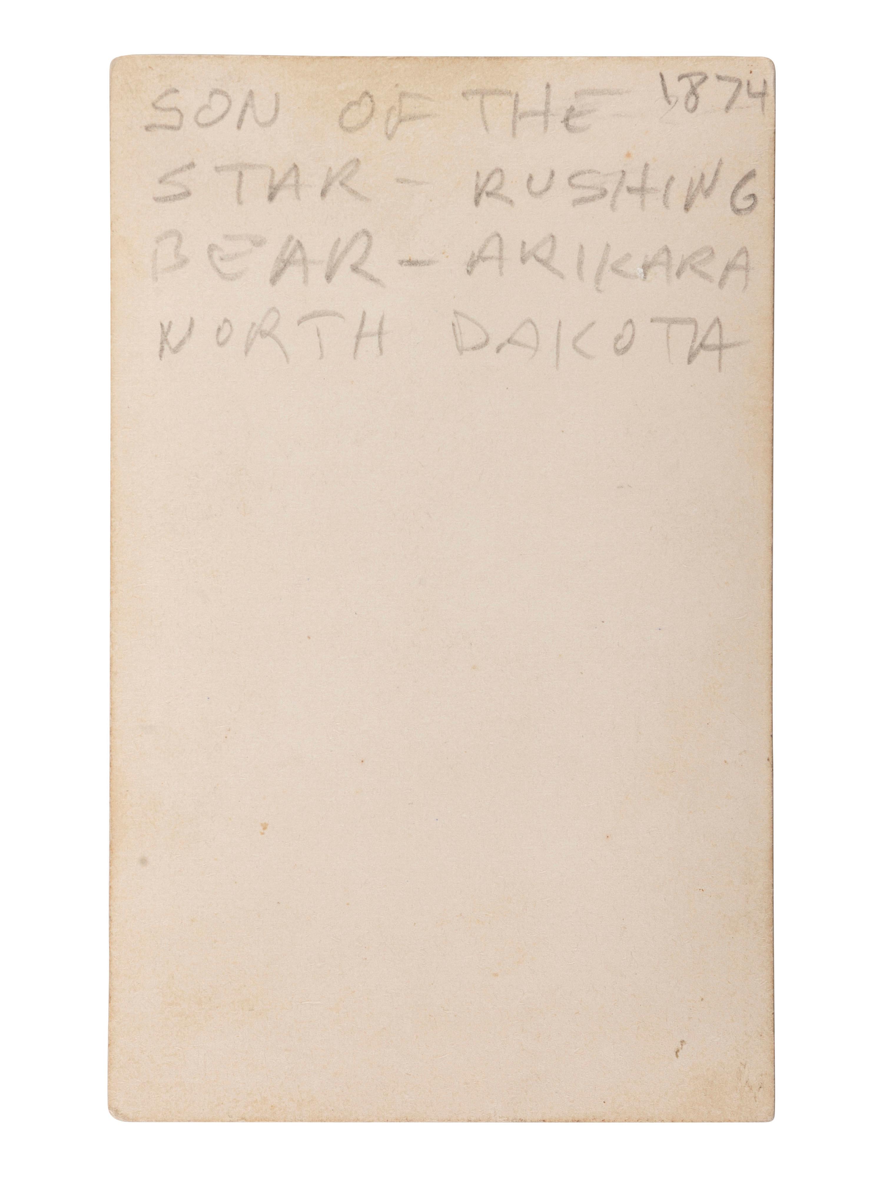 [NATIVE AMERICANS]. CDV of Rushing Bear, or Son-of-the-Star, hereditary head chief of the Arikara.