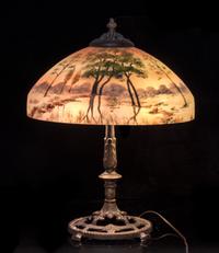 Table Lamp with Reverse Painted Landscape Scene