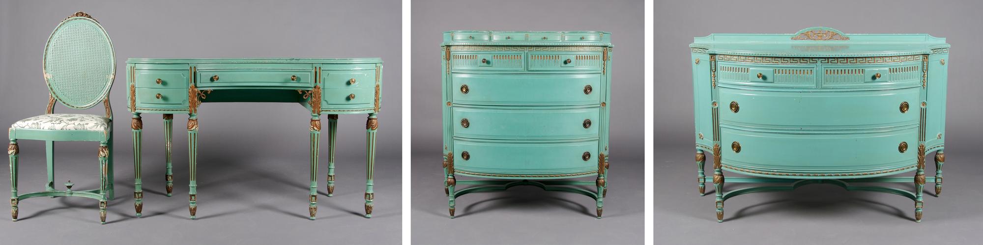 A Louis XVI Style Painted Bedroom Suite, Height of first 45 3/8 inches.