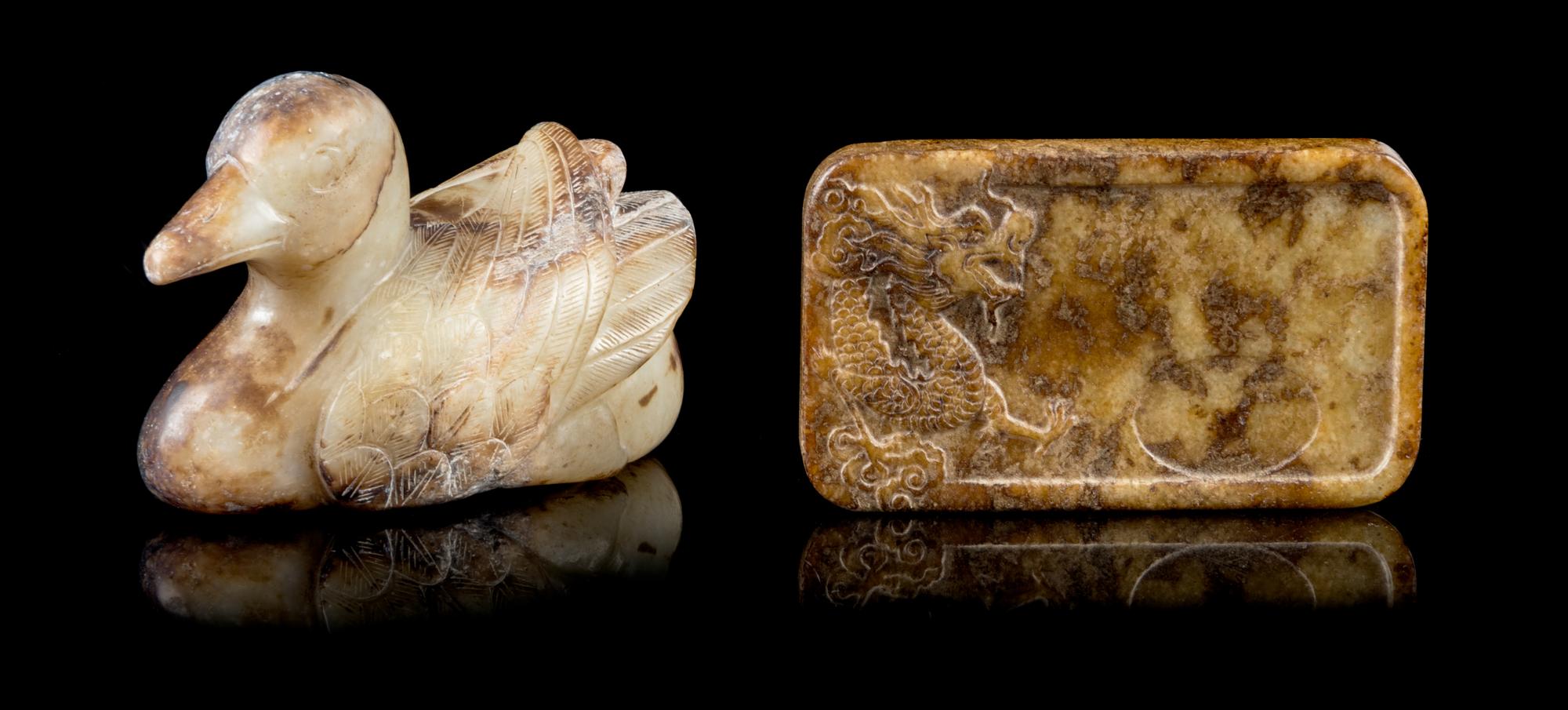 Two Chinese Jade Articles Length of duck 4 1/4 inches.