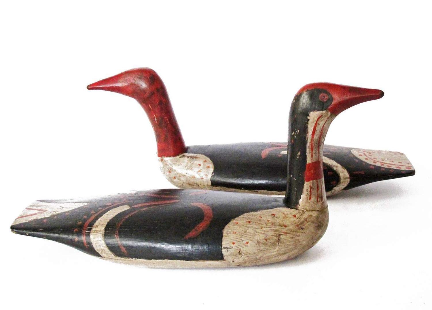 Pair of red-throated loon decoys robert biddle, media, pa, 20th century
