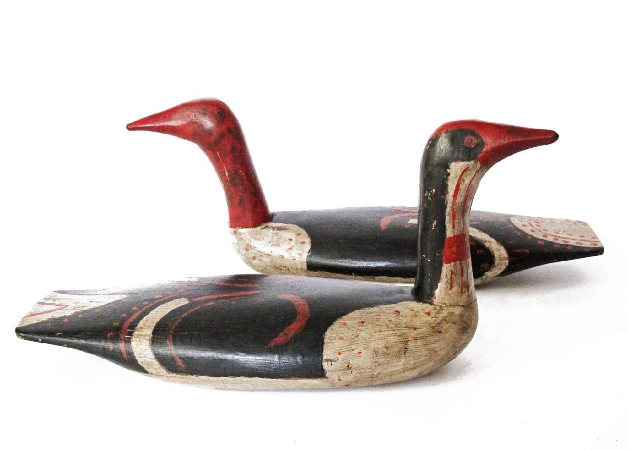 Pair of red-throated loon decoys robert biddle, media, pa, 20th century