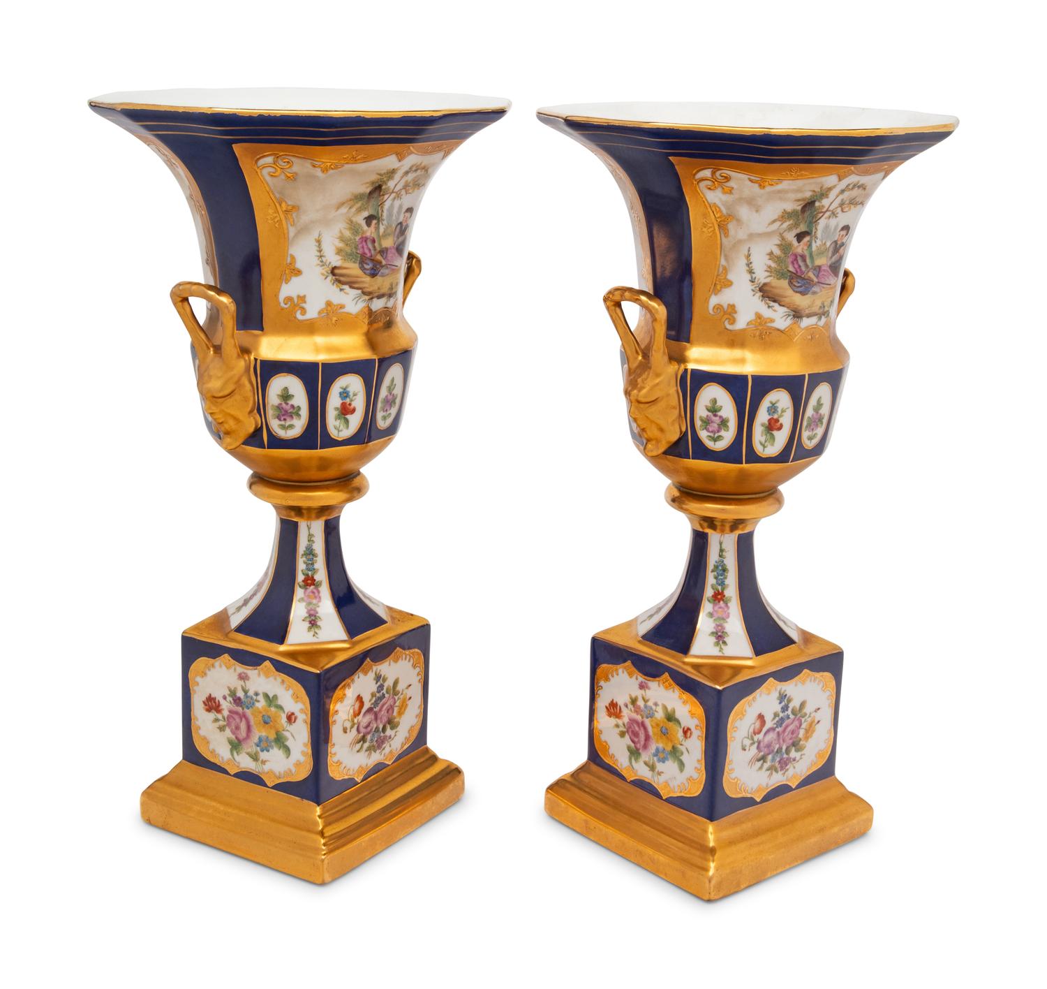 A Pair of Vienna Style Porcelain Campagna Urns