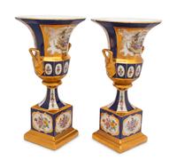 A Pair of Vienna Style Porcelain Campagna Urns