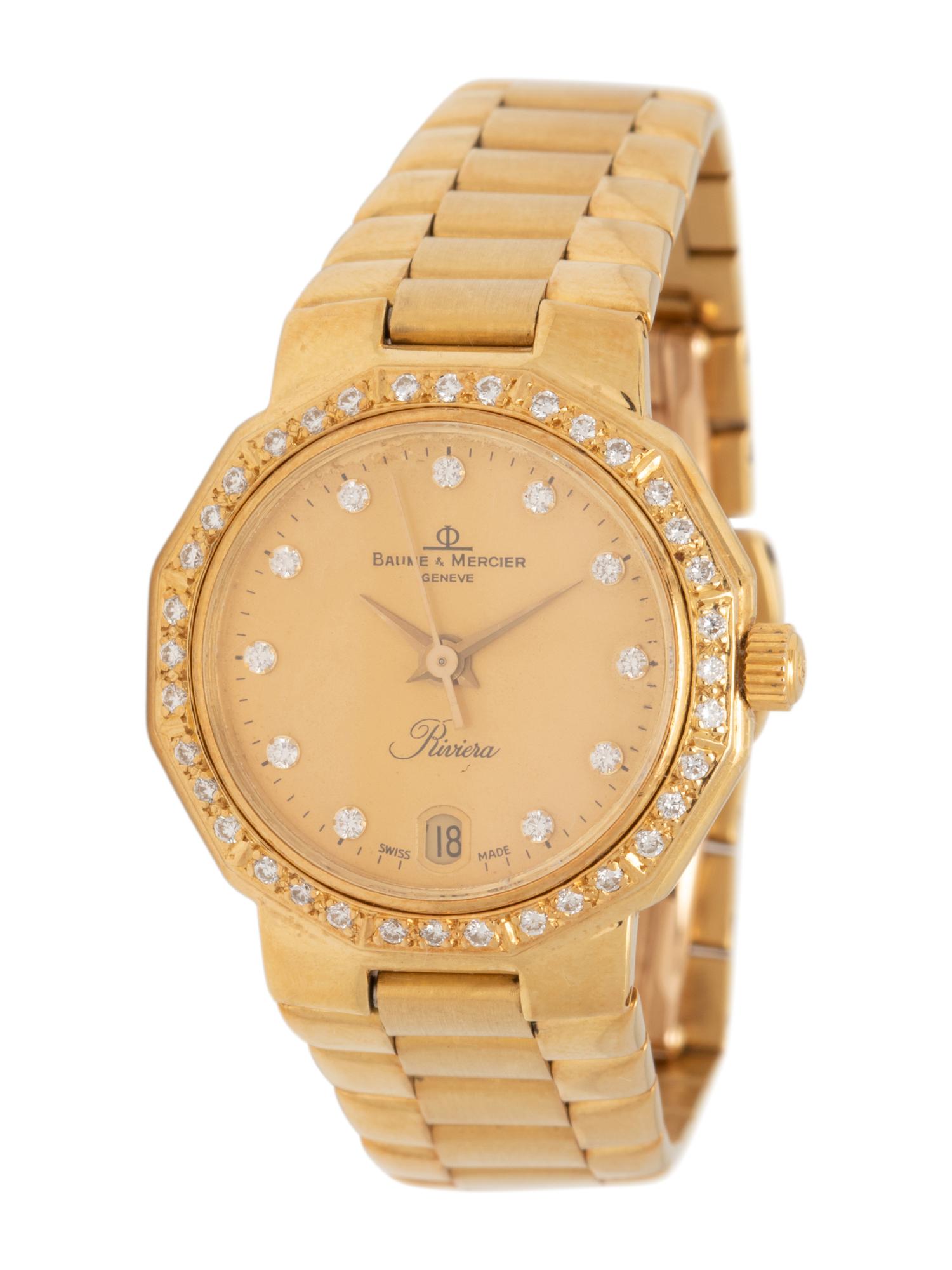 BAUME & MERCIER, 18K YELLOW GOLD AND DIAMOND 'RIVIERA' WRISTWATCH