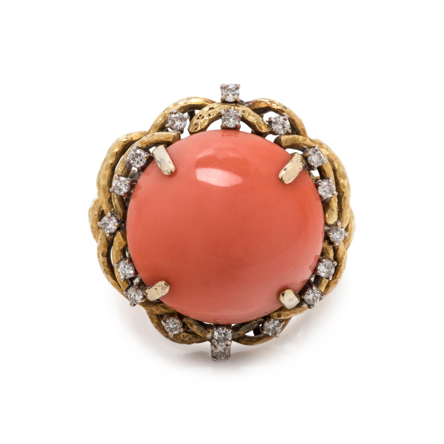 CORAL AND DIAMOND RING