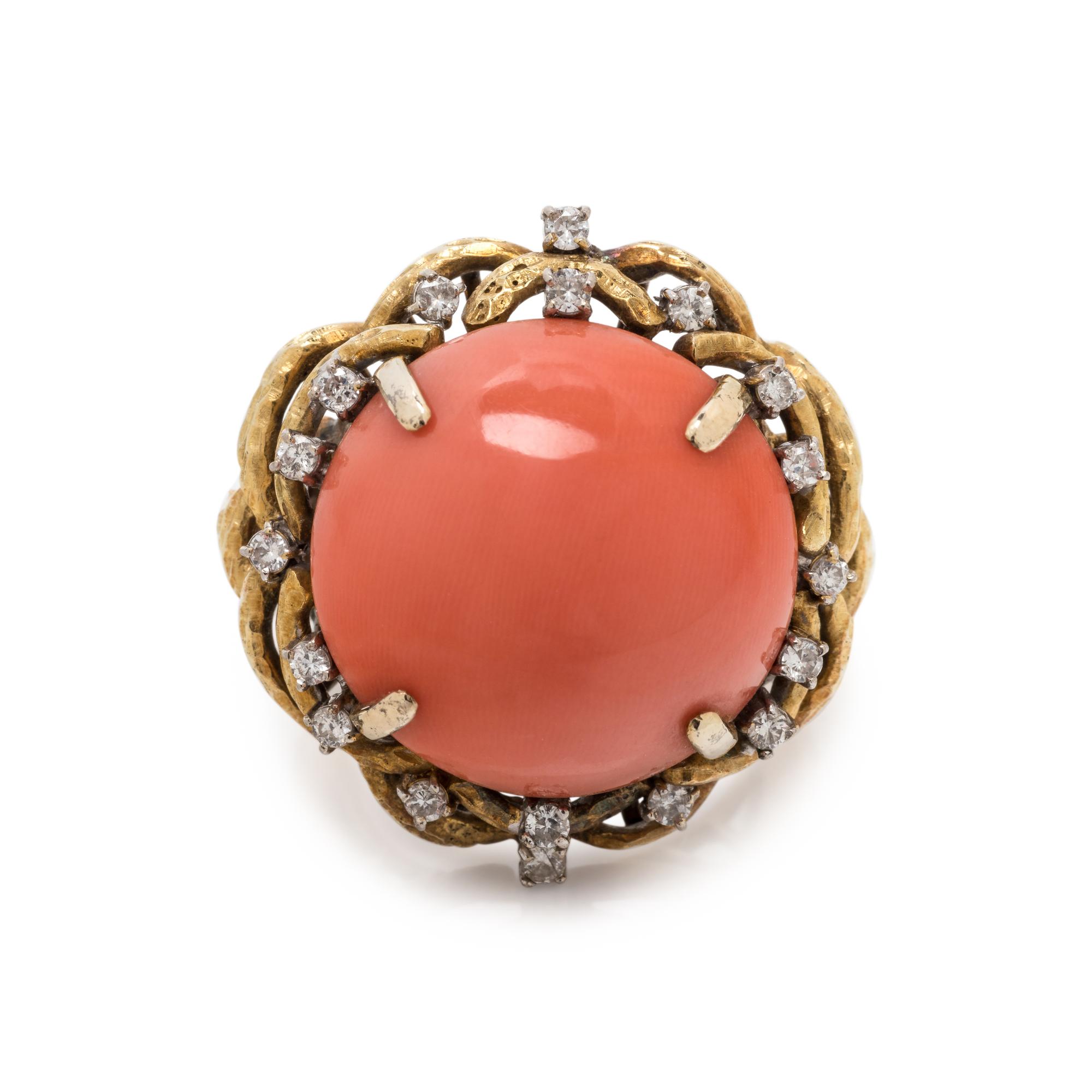 CORAL AND DIAMOND RING