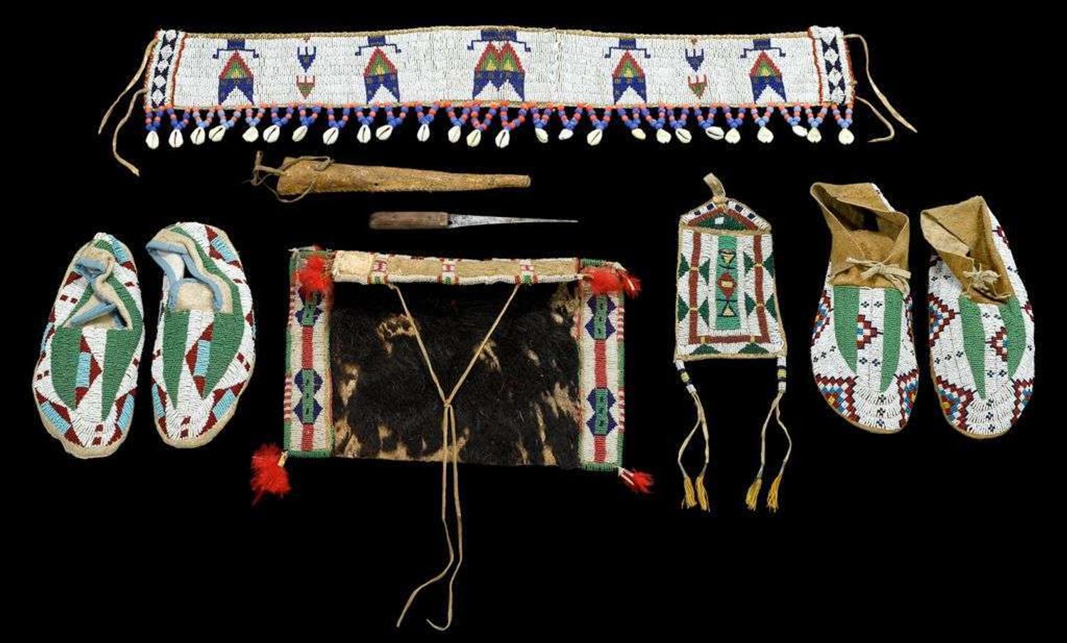 Group of Sioux Beaded hide items fort yates, north dakota area, early 20th century
