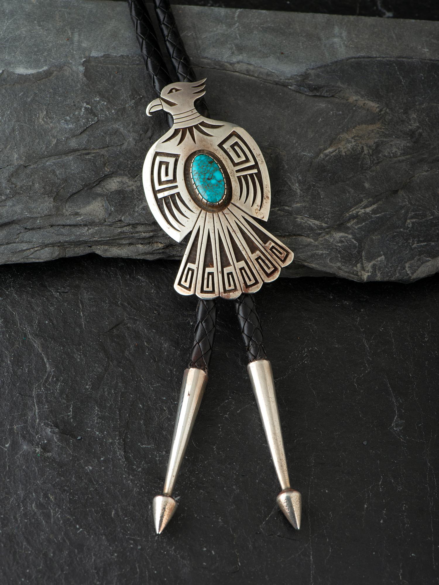 Sterling Silver and Turquoise Thunderbird Bolo Tie