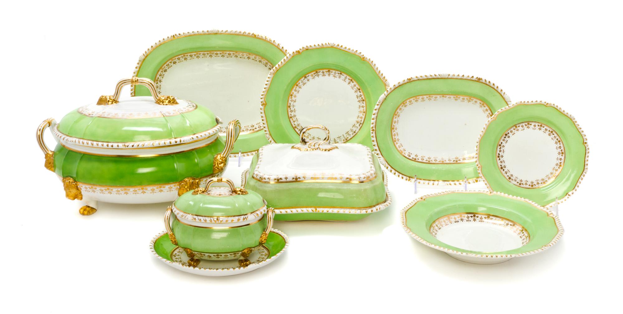 A Bloor Derby Porcelain Partial Dinner Service, Diameter of first 10 1/2 inches.