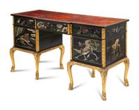 An English Giltwood and Lacquer-Inset Pedestal Desk