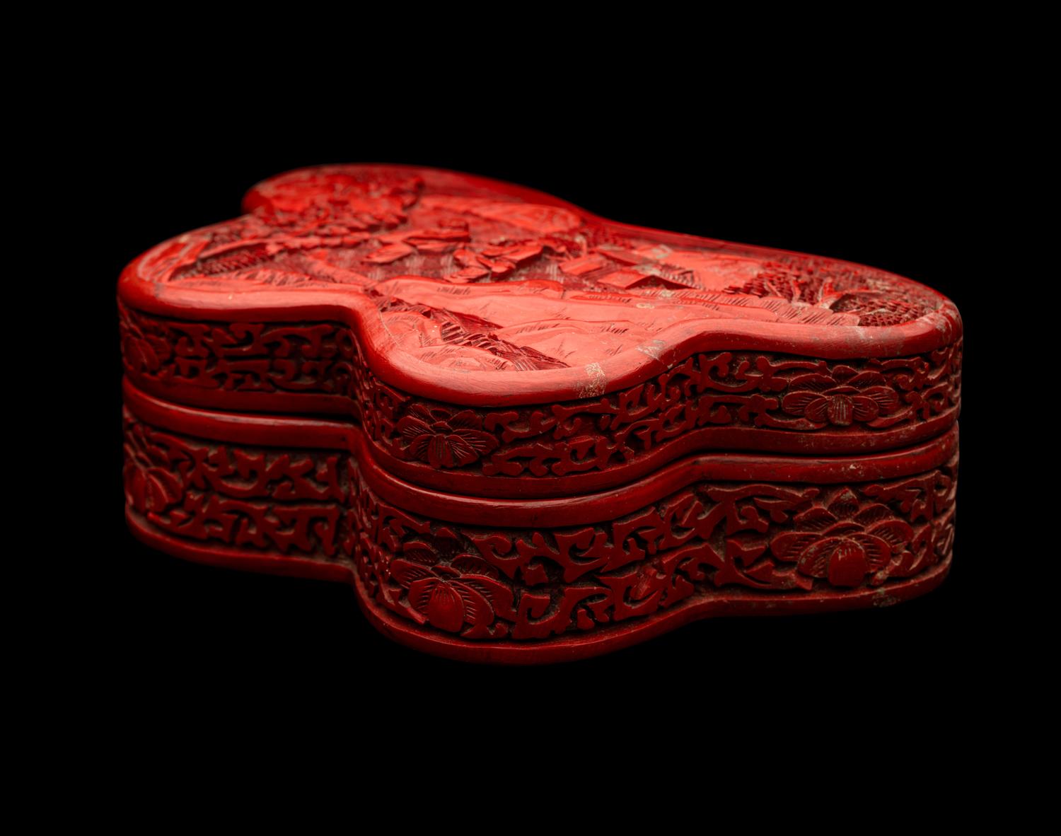 A Chinese Cinnabar Lacquer Butterfly-Form Covered Box