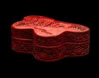 A Chinese Cinnabar Lacquer Butterfly-Form Covered Box