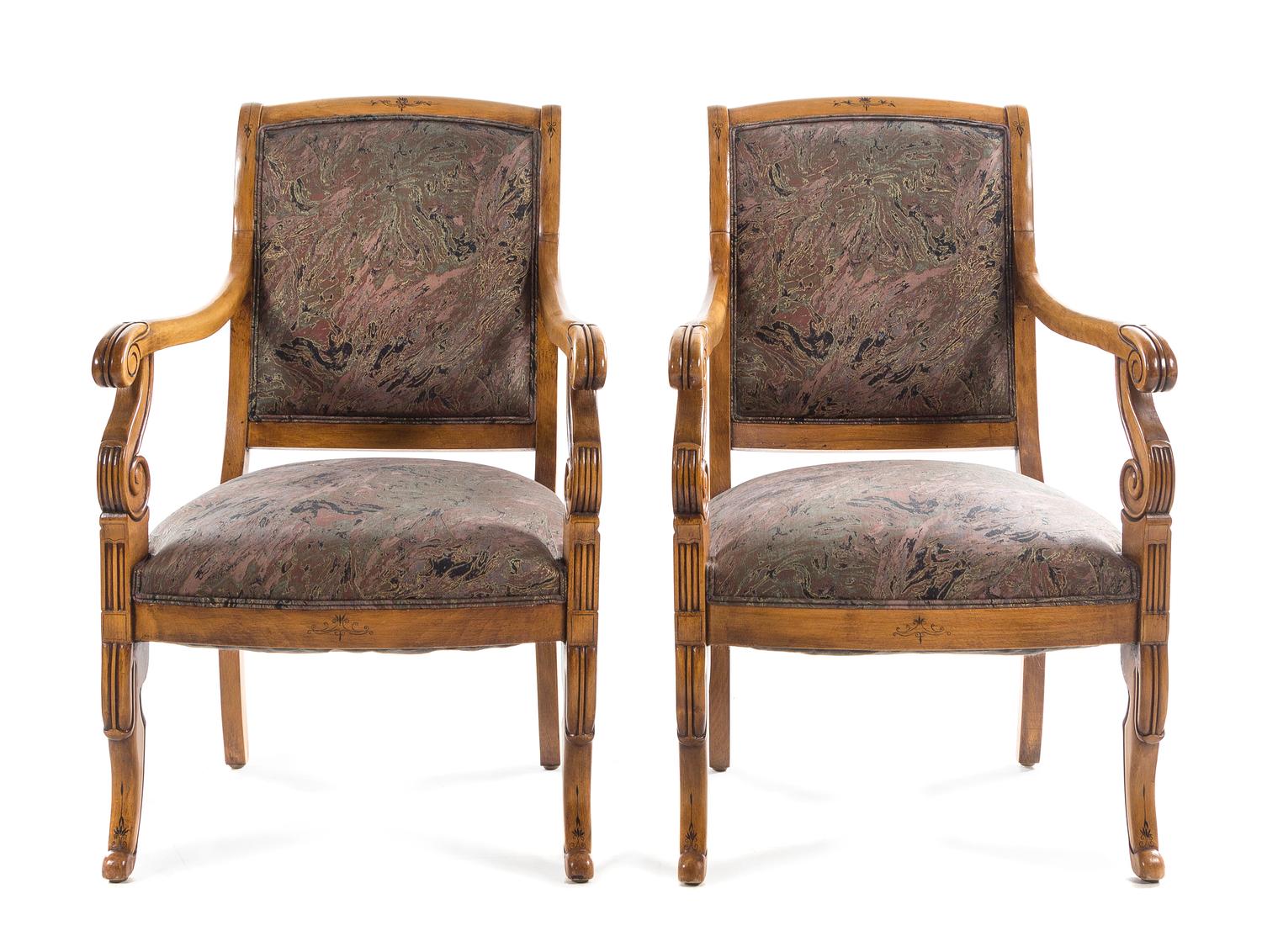 A Pair of Louis Philippe Fruitwood Armchairs Height 35 1/4 inches. — MID-19TH CENTURY