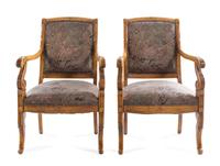 A Pair of Louis Philippe Fruitwood Armchairs Height 35 1/4 inches. — MID-19TH CENTURY