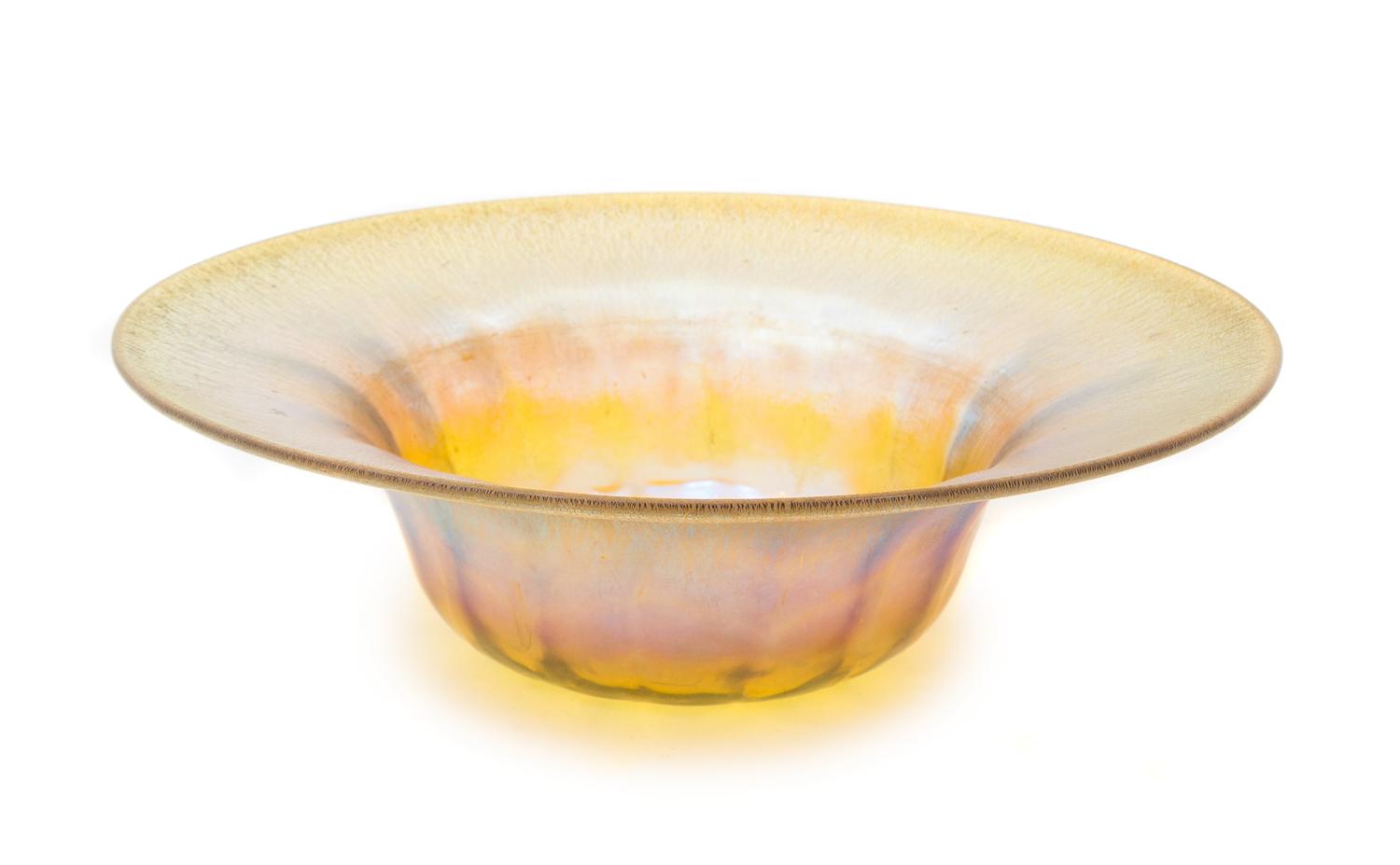 A Tiffany Studios Gold Favrile Glass Center Bowl Diameter 11 3/4 inches.