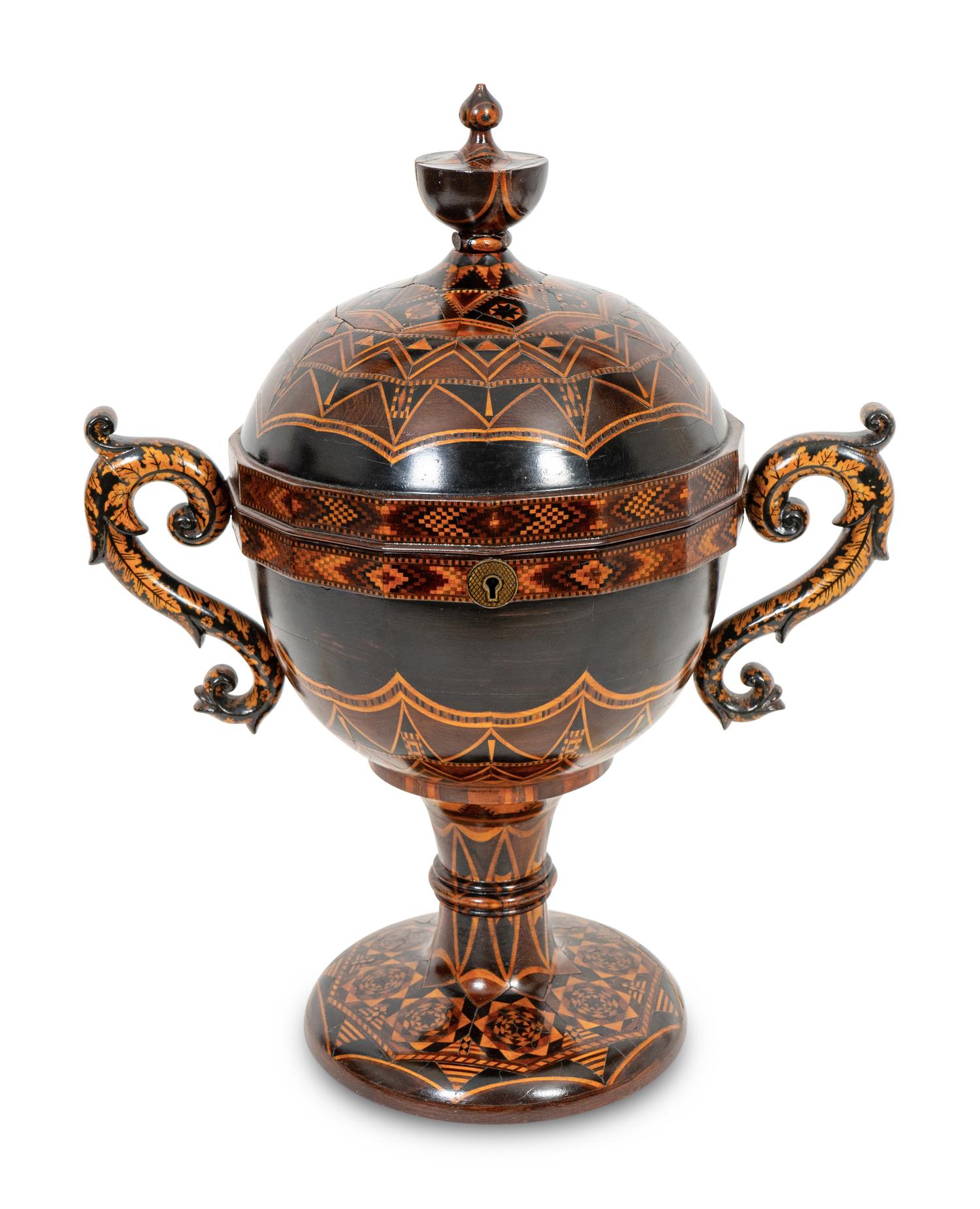 A Tunbridge Ware Macassar Ebony and Marquetry Footed Table Casket