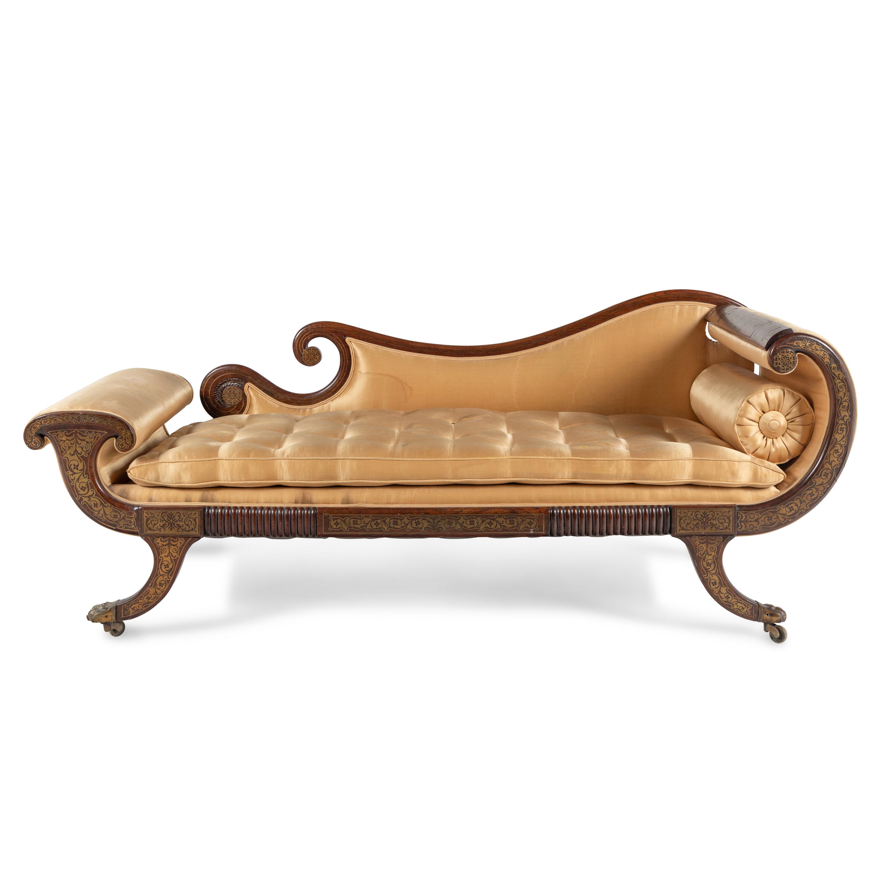 A Regency Brass-Inlaid Rosewood Méridienne