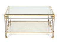 A Neoclassical Style Brass and Chromed Steel Glass-Top Coffee Table