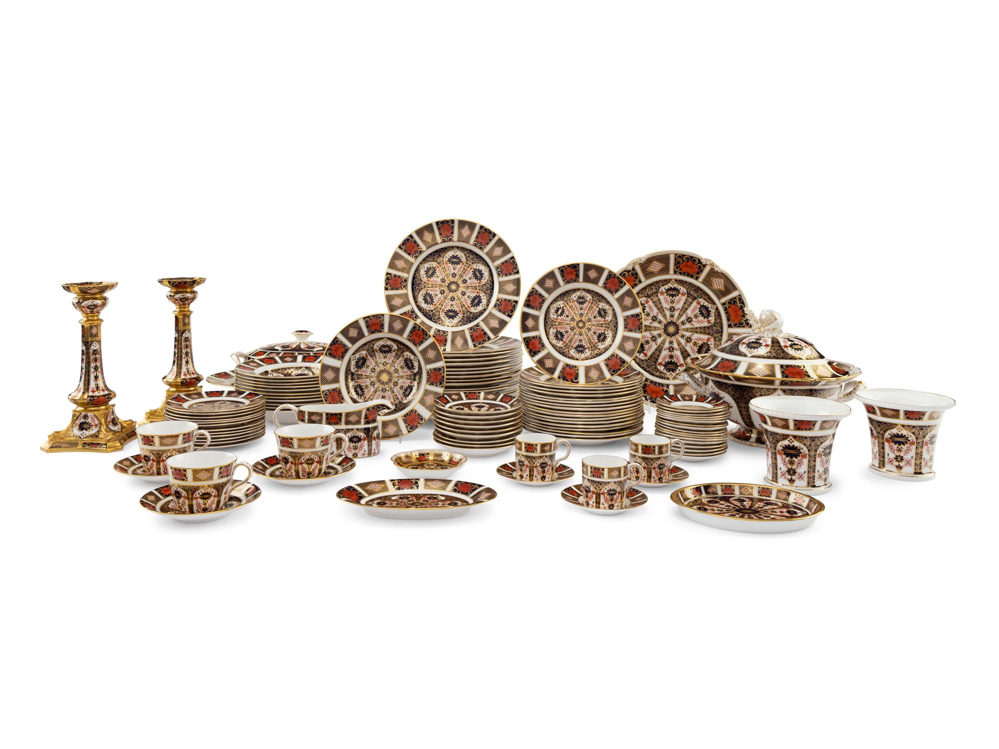 A Large Royal Crown Derby Imari Porcelain Dinner Service