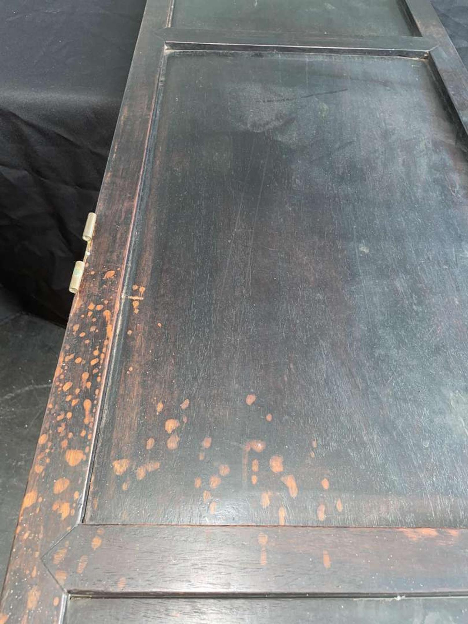 A Chinese carved hardwood six-panel “Dragons” screen 硬木浮雕龙纹六开屏风