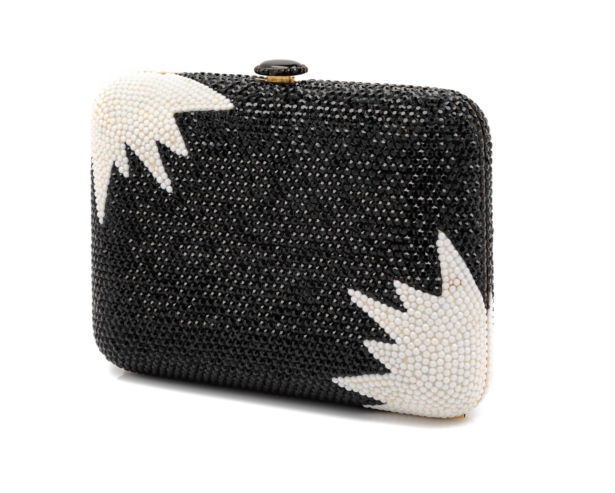 Judith Leiber Black and White Jeweled Clutch,