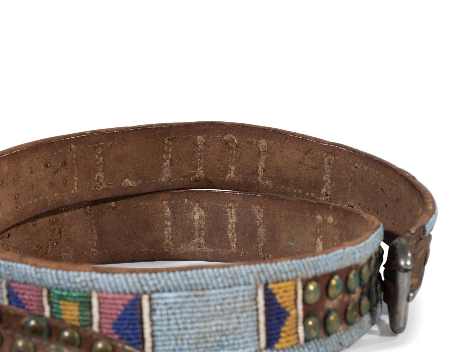 Apsáalooke [Crow] Beaded Hide Belt, with Tacked Drop
