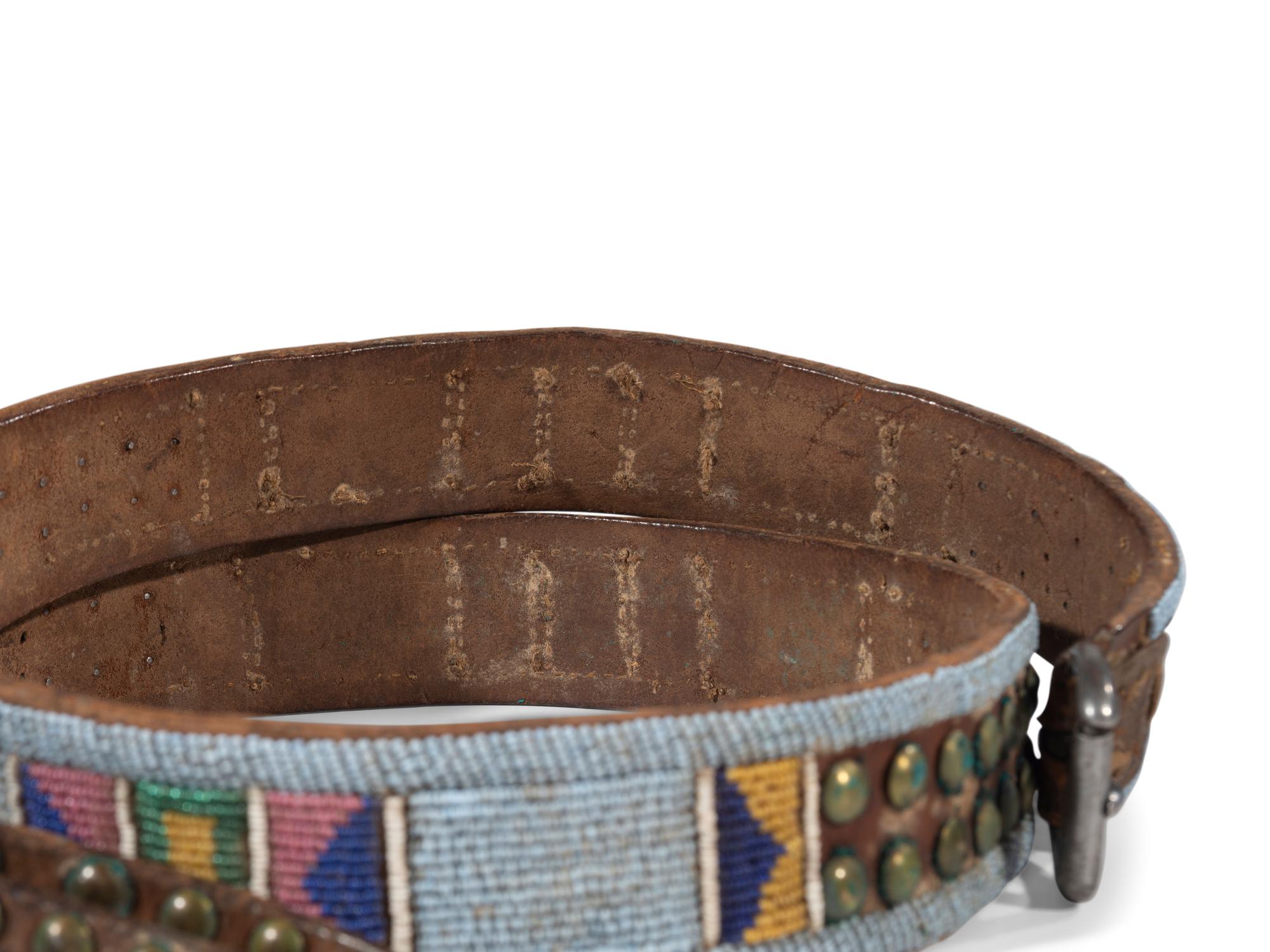 Apsáalooke [Crow] Beaded Hide Belt, with Tacked Drop