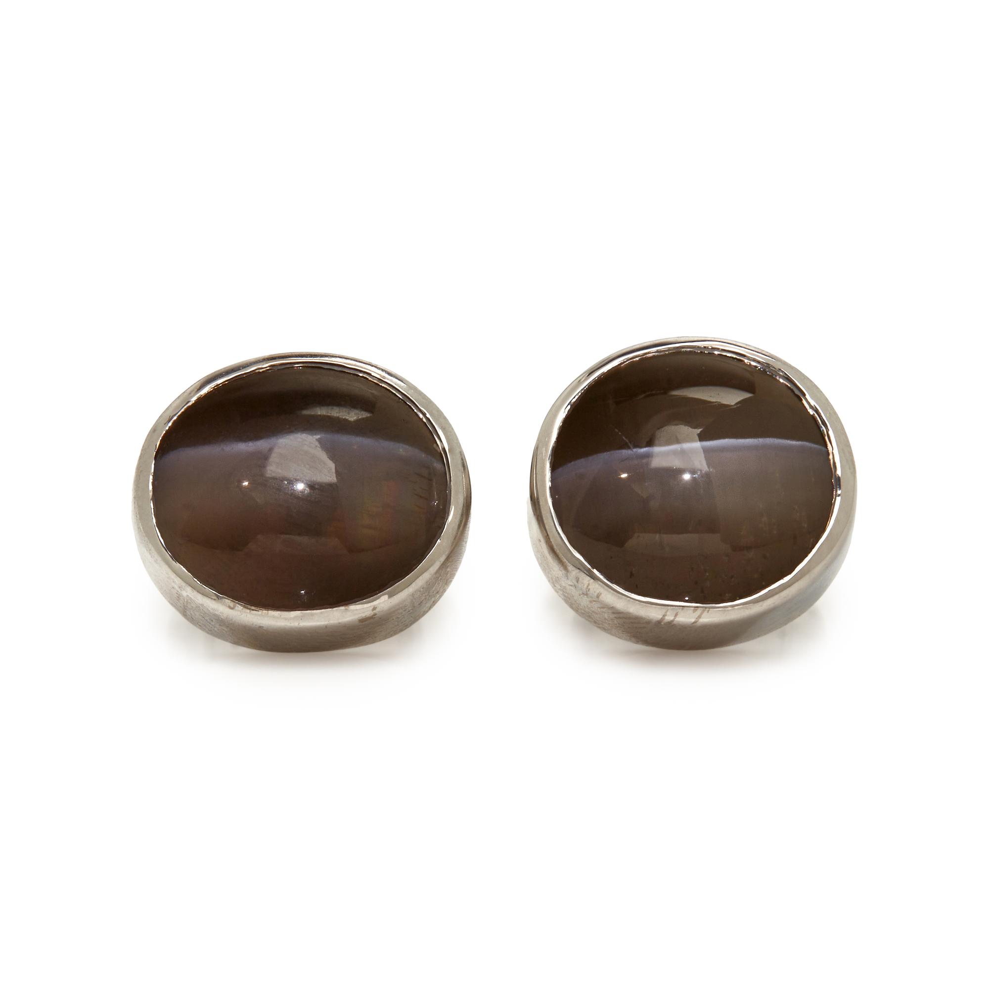 WHITE GOLD AND CAT'S EYE SILLIMANITE CUFFLINKS