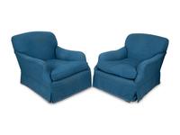 A Pair of Blue Linen Upholstered Club Chairs — 20TH CENTURY