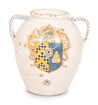 An Italian Glazed Terracotta Olive Jar with Painted Armorial
