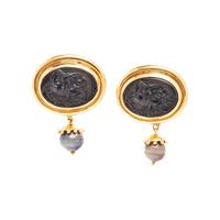 ELIZABETH LOCKE, BLACK GLASS CAMEO AND CULTURED PEARL CLIP EARRINGS