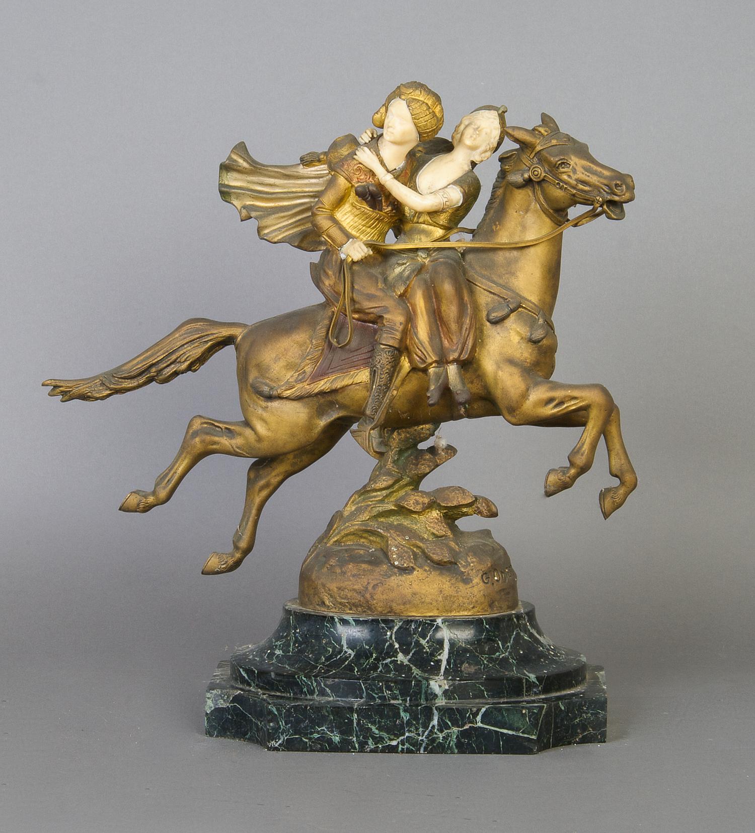 A Bronze and Ivory Figural Group, Georges Omerth, Height 13 inches.
