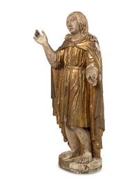 A Continental Painted and Parcel Giltwood Figure
