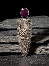 Sugilite and Sterling Silver Tufa Cast Figural Pendant