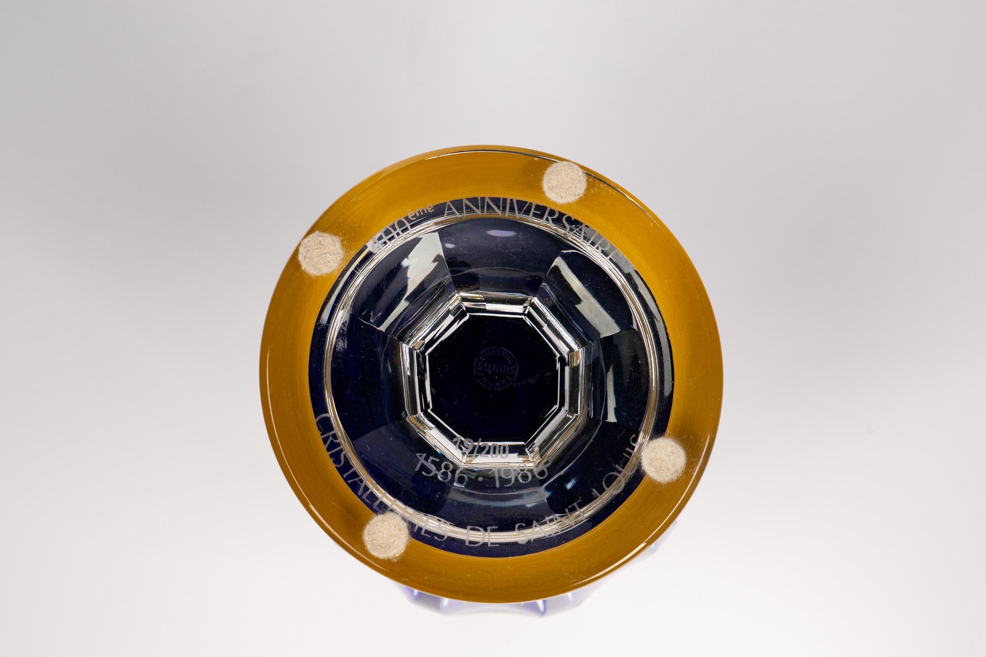A Saint-Louis Gilt Decorated Cobalt Cut-to-Clear Glass Vase