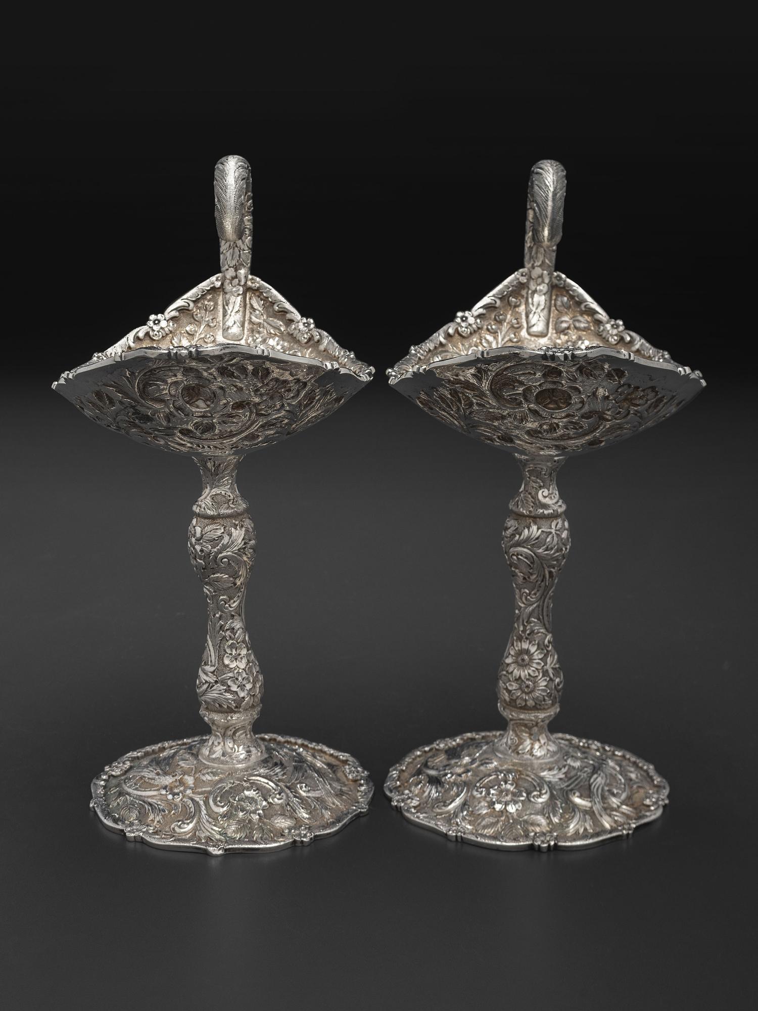 A Pair of American Repousse Silver Tazze