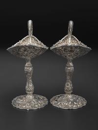 A Pair of American Repousse Silver Tazze