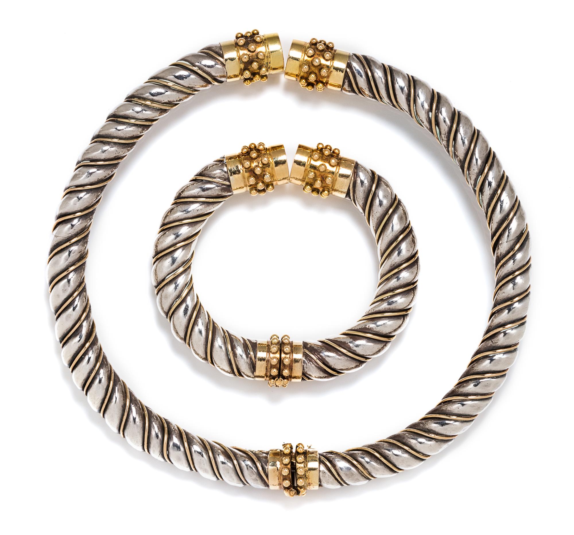 A Sterling Silver and 18 Karat Yellow Gold Demi-Parure, Zolotas, 180.80 dwts.