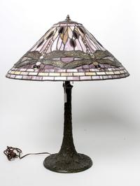 An American Leaded Glass Table Lamp Height 25 5/8 inches.