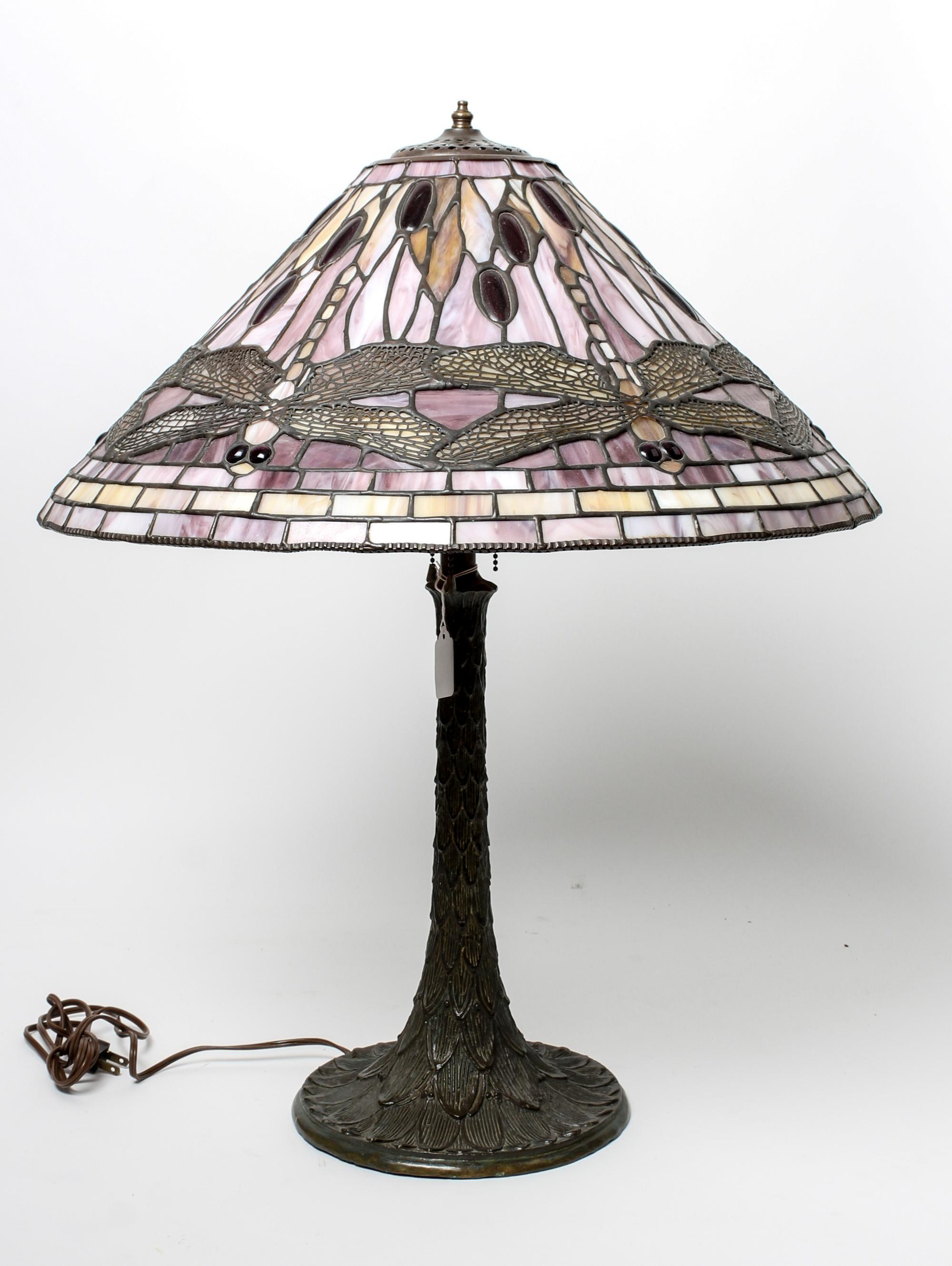 An American Leaded Glass Table Lamp Height 25 5/8 inches.