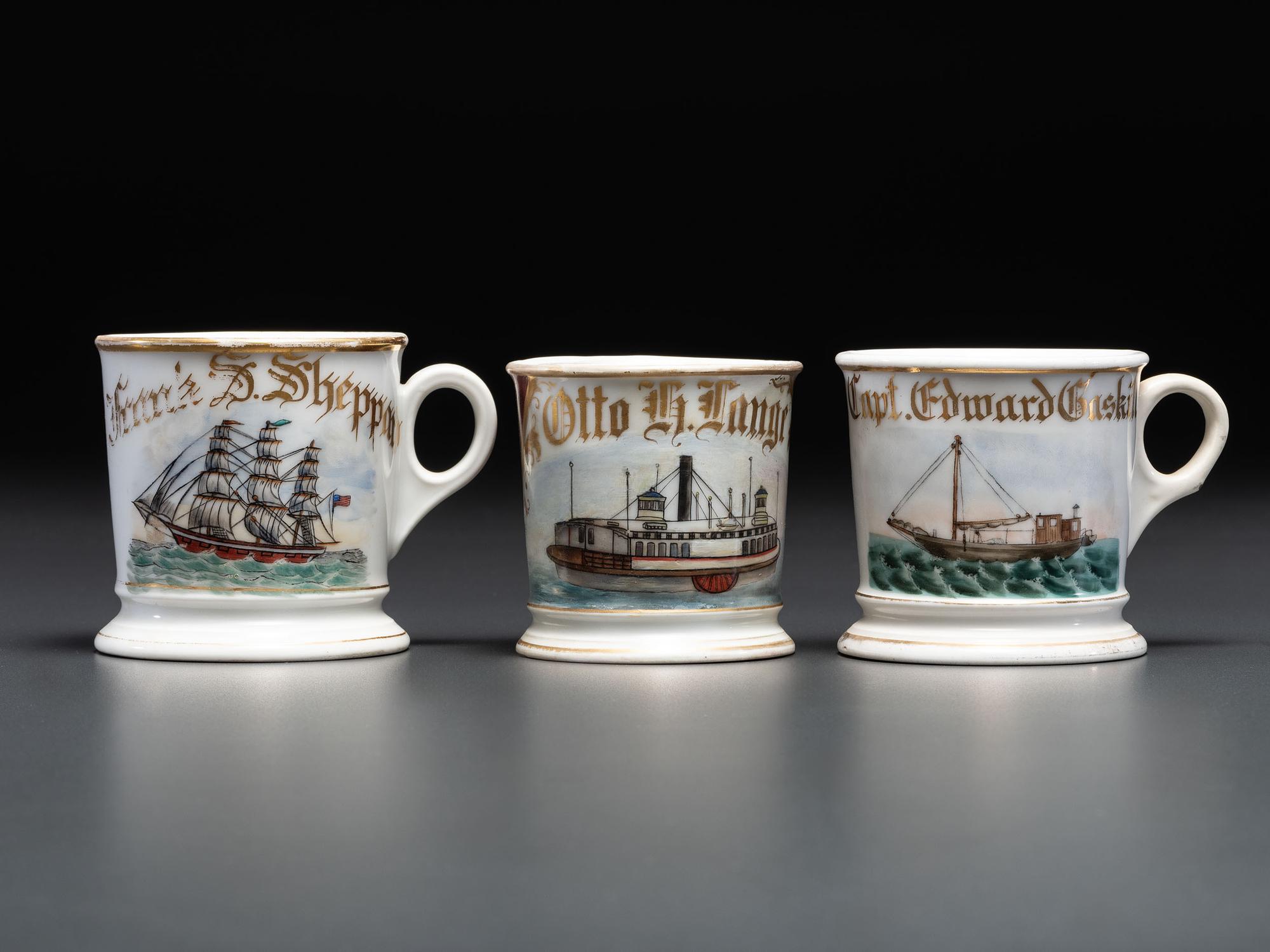 Three Boat Captain's Porcelain Occupational Shaving Mugs