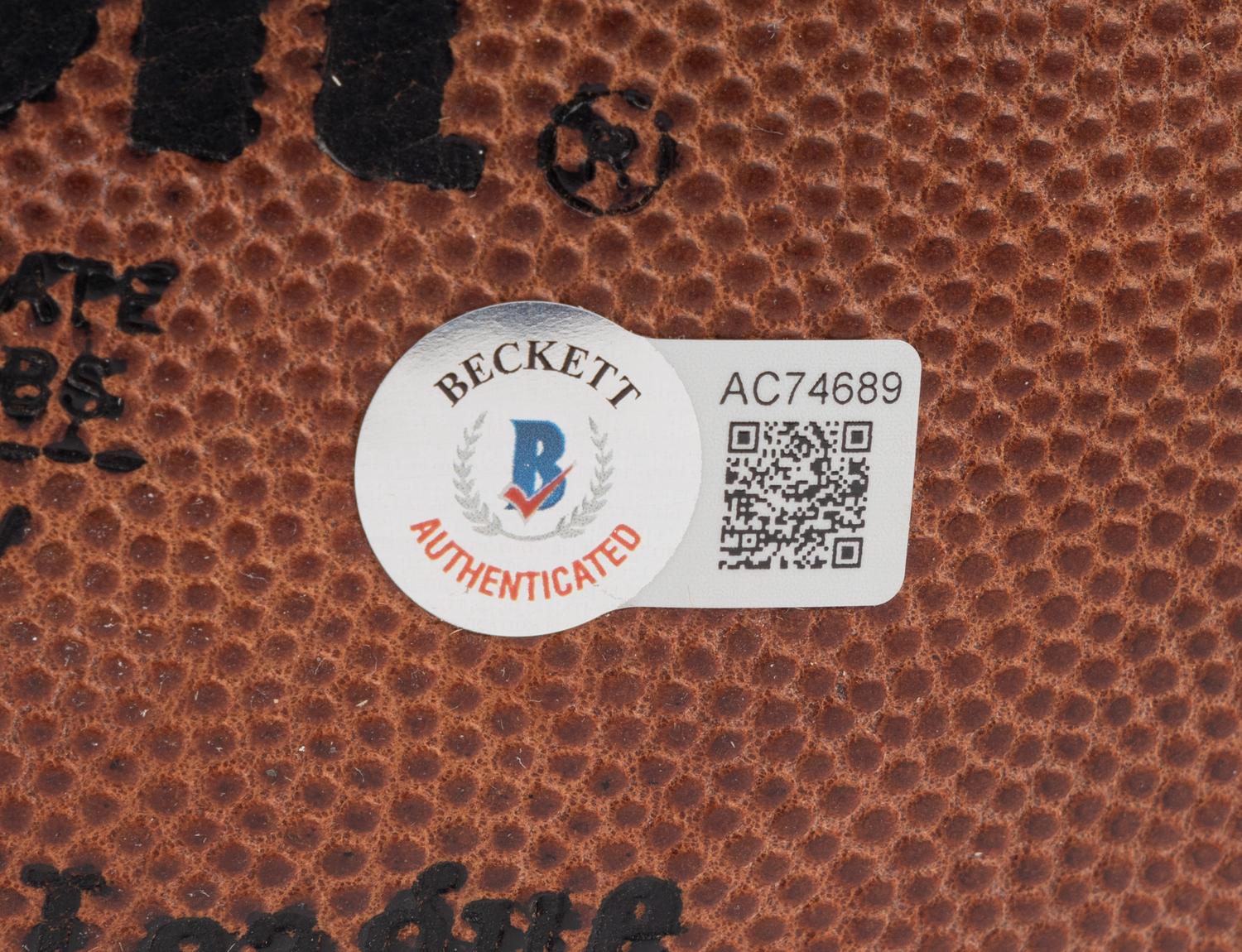 A Football Hall of Fame Legendary Running Backs Signed Autograph Football Featuring Walter Payton, Jim Brown and Gale Sayers (Beckett Authentication Services Letter),